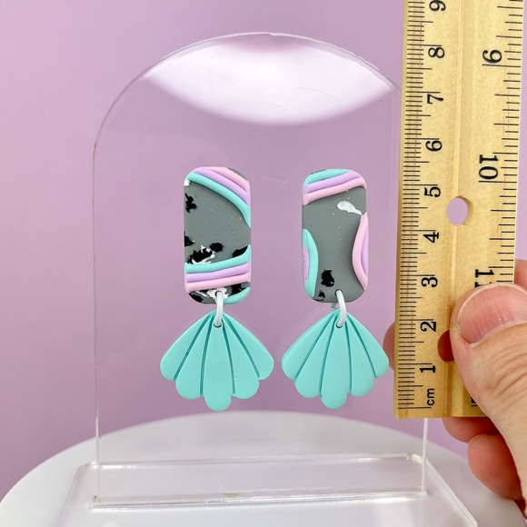 Pastel Abstract Rainbow Design Handmade Polymer Clay Earrings Lightweigh… - Picture 8 of 10